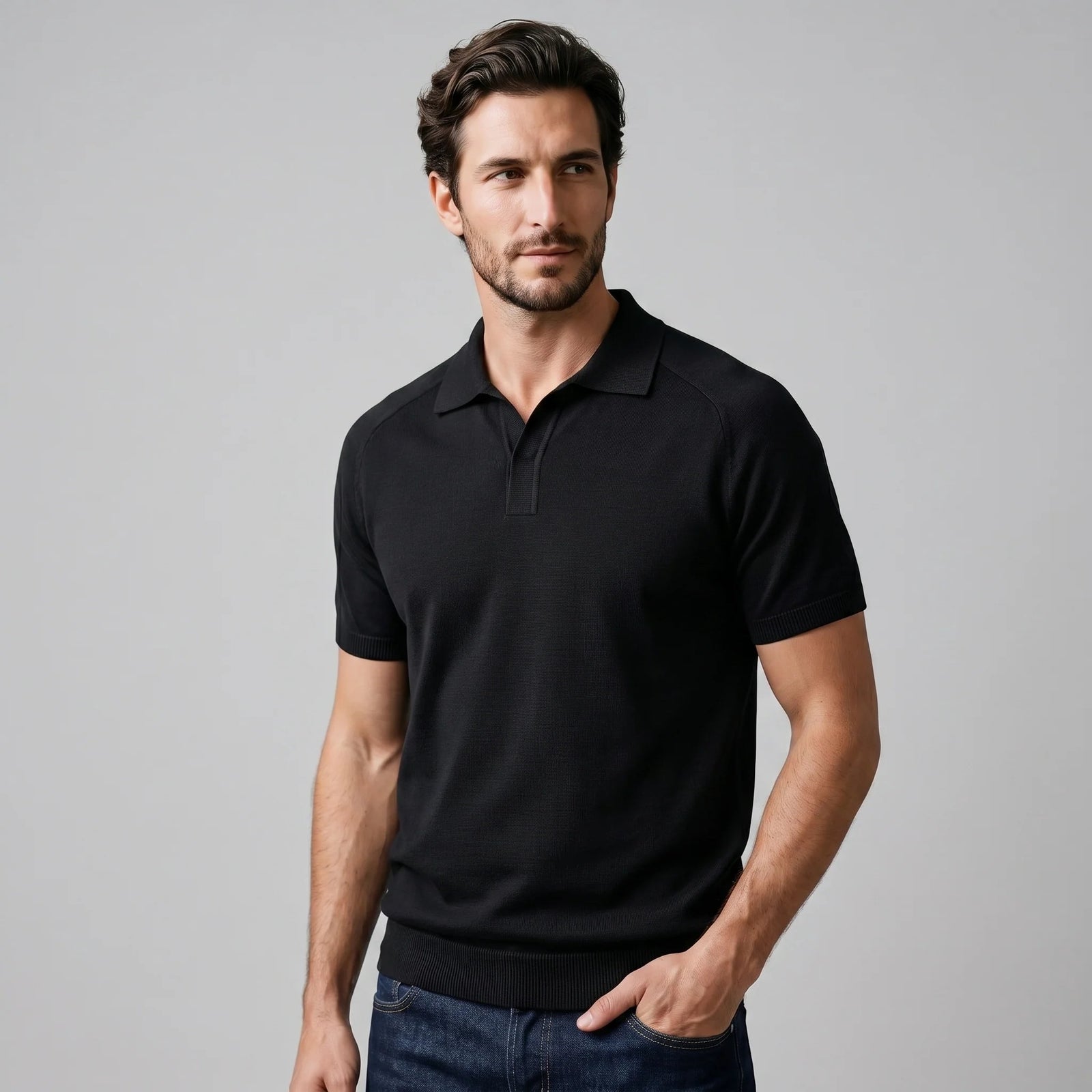 The Venetian Men's Smart Casual Knit Open Collar Polo Shirt