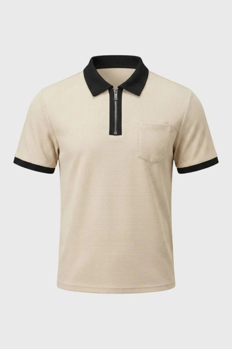 The Trastevere Men's Smart Contrast Collar Zip Polo Shirt
