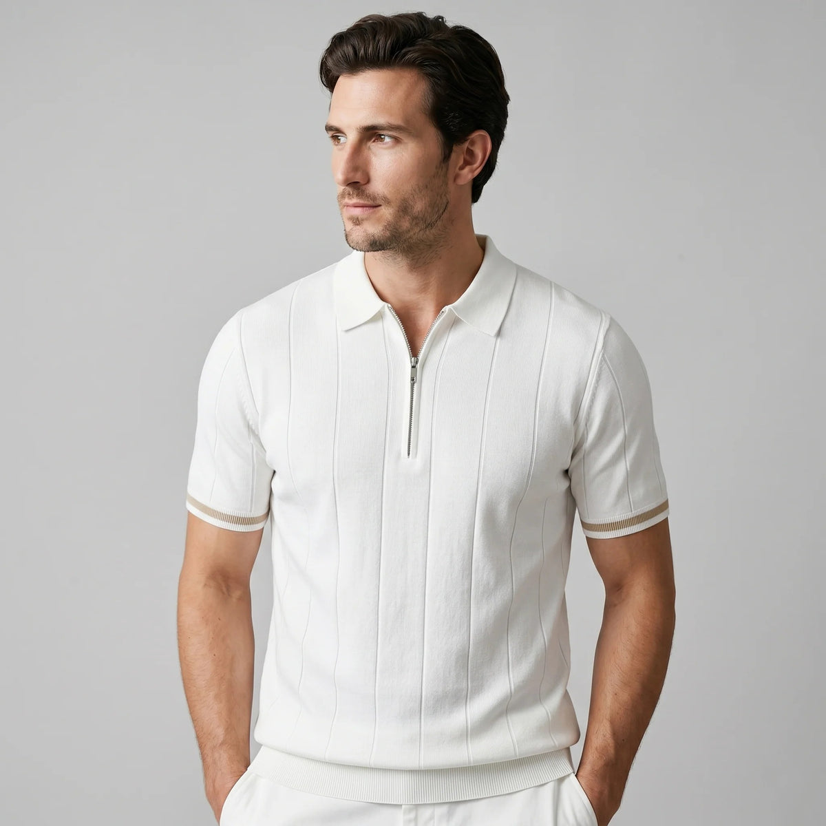 The Venezia Men's Smart Zip Neck Knit Polo Shirt