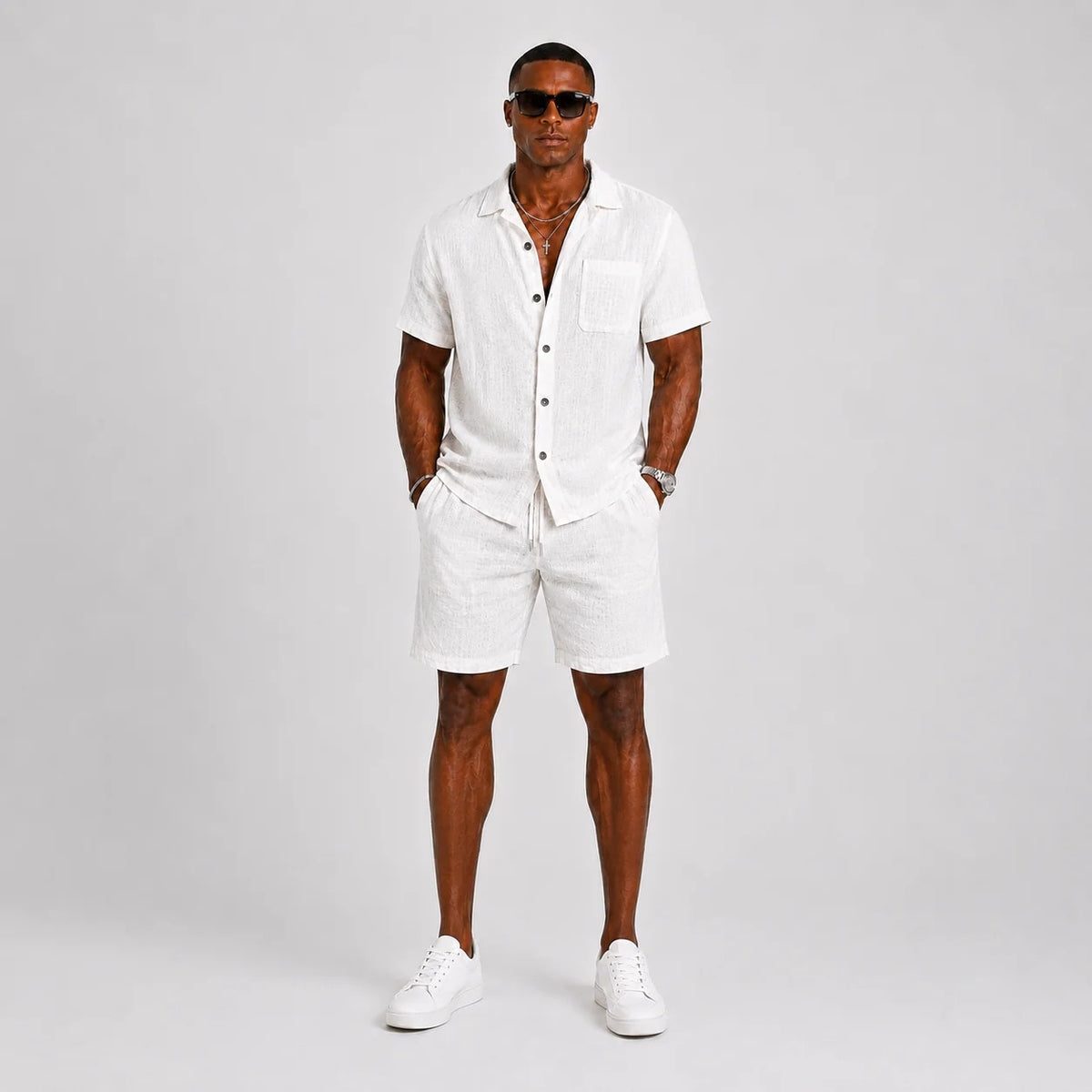 The Orvieto Men's Trendy Linen Shirt & Shorts Co Ord Set