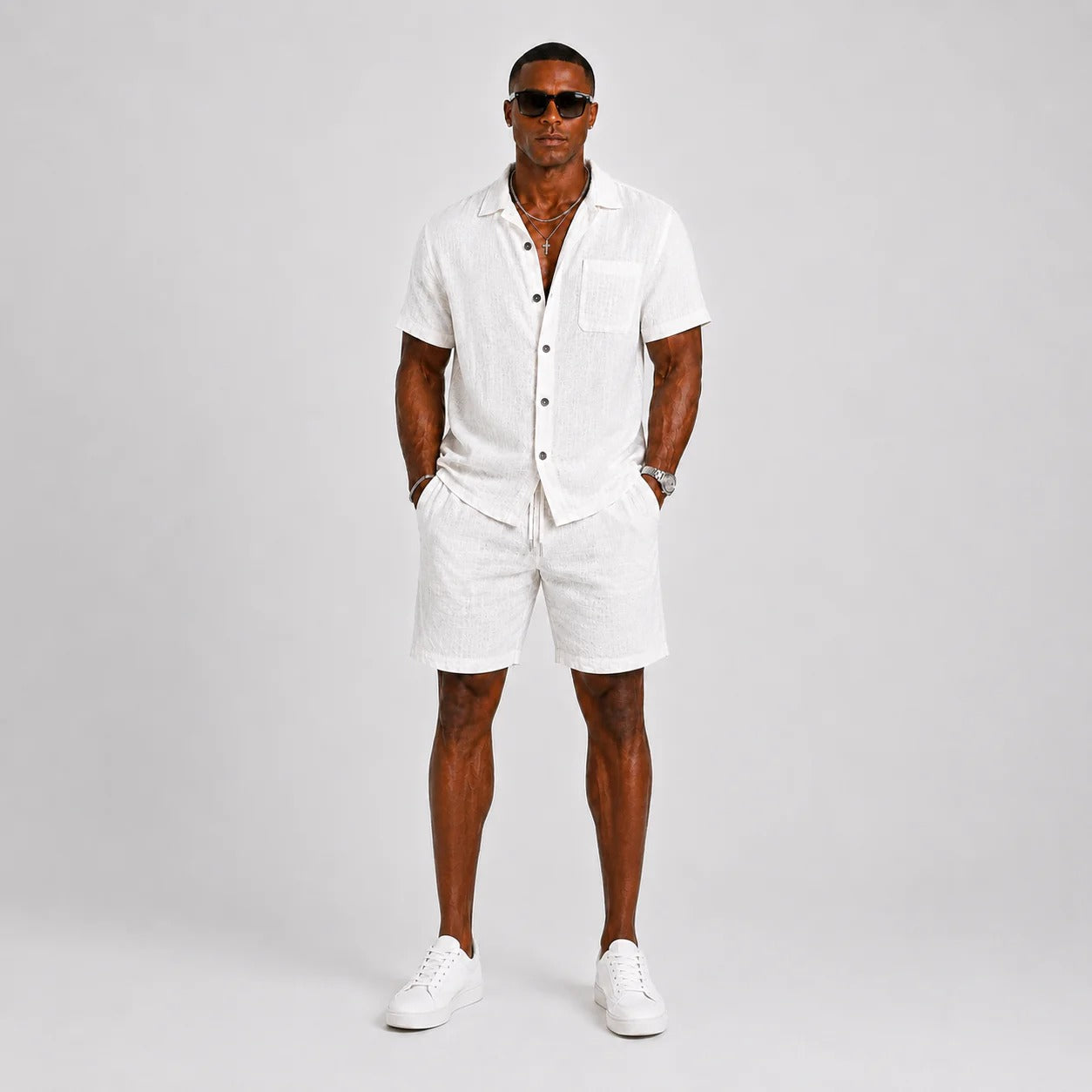 The Vernazza Men's Relaxed Fit Linen Shirt & Shorts Set