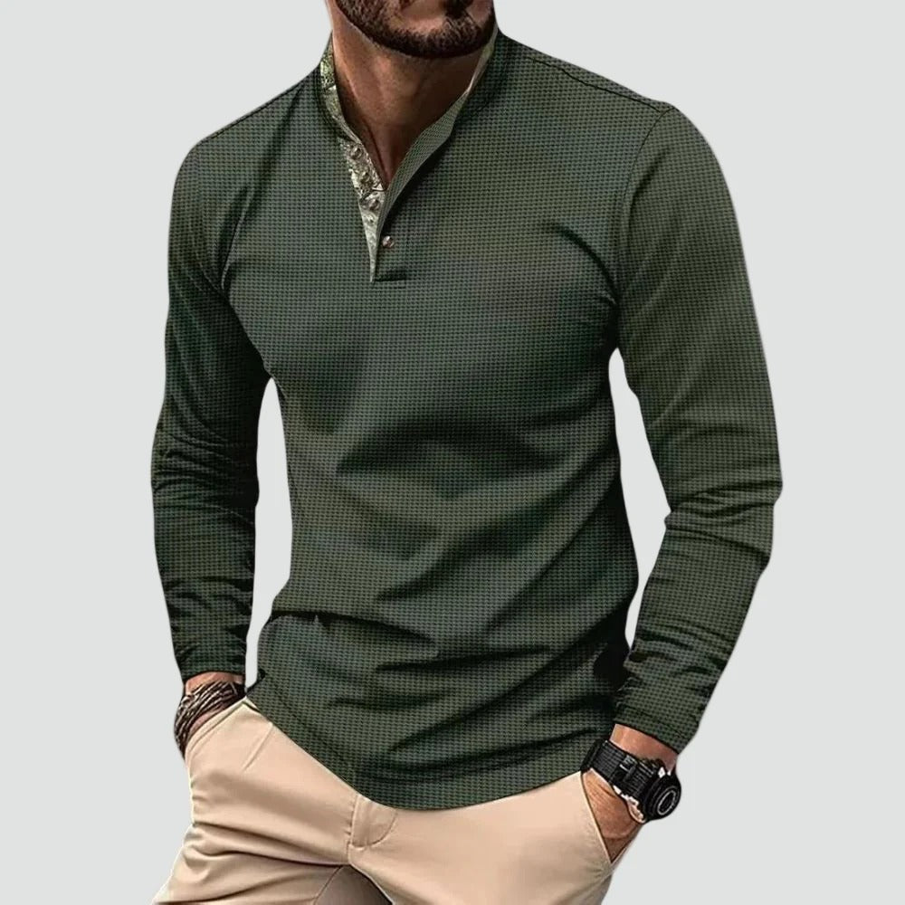 The Toscana Men's Breathable Long Sleeve Henley Polo Shirt