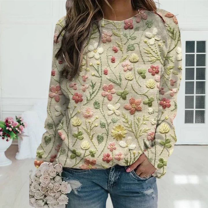 Women's Floral Embroidered Jumpers with Crew Neck