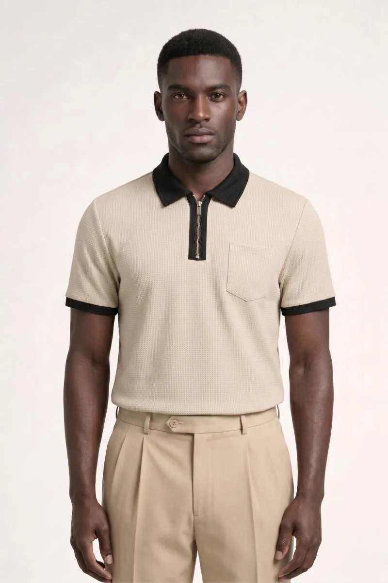 The Trastevere Men's Smart Contrast Collar Zip Polo Shirt