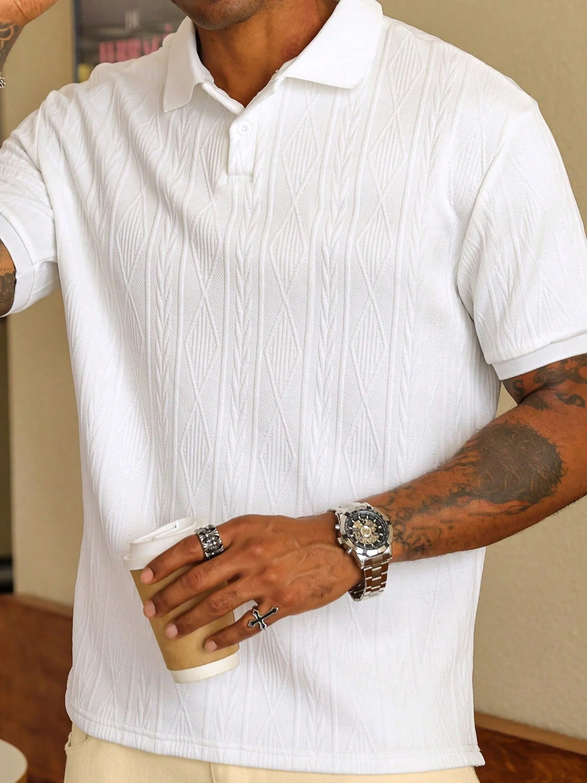The Woodstock Men's Textured Knit Polo Shirt