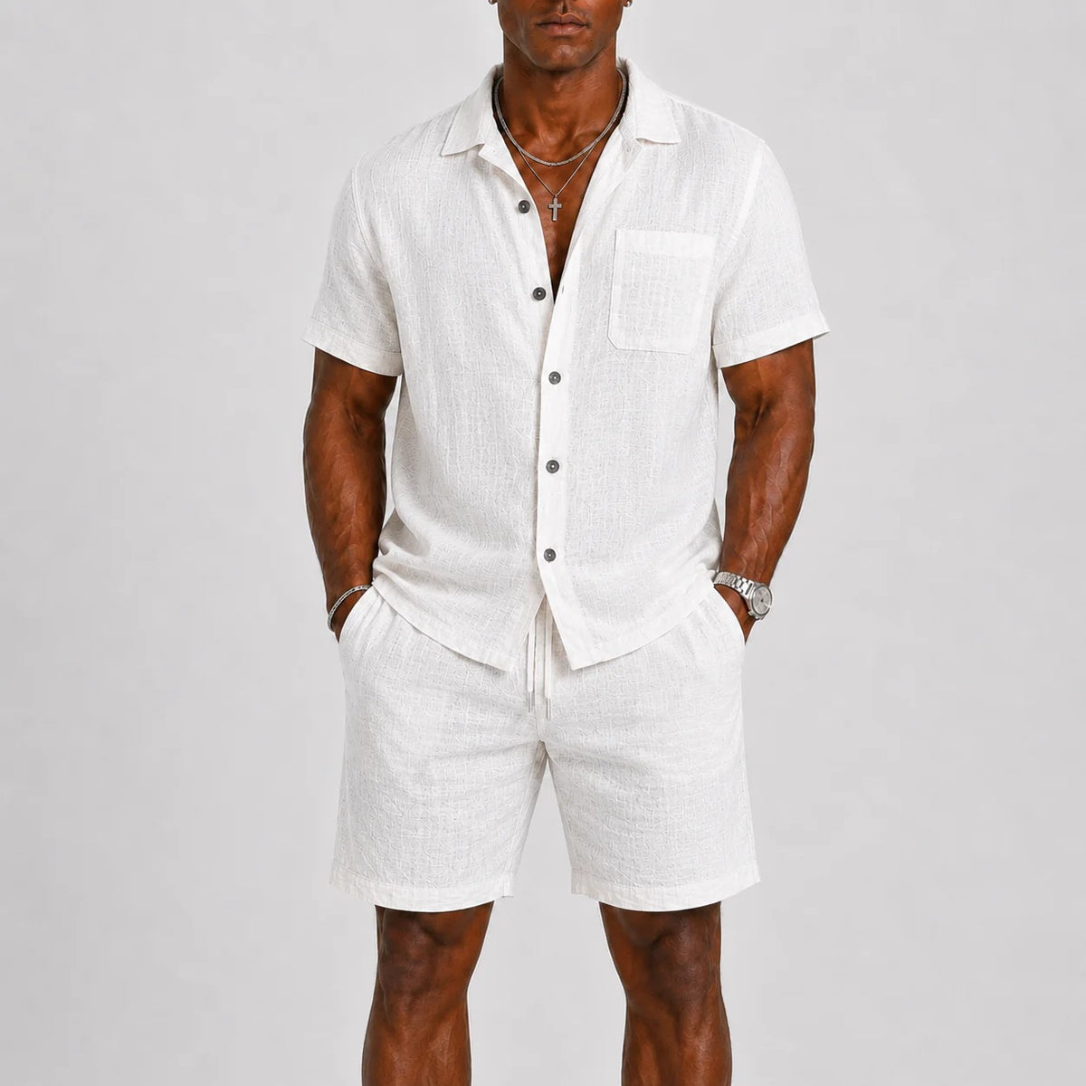 The Vernazza Men's Relaxed Fit Linen Shirt & Shorts Set