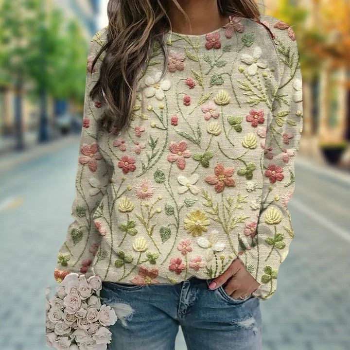 Women's Floral Embroidered Jumpers with Crew Neck