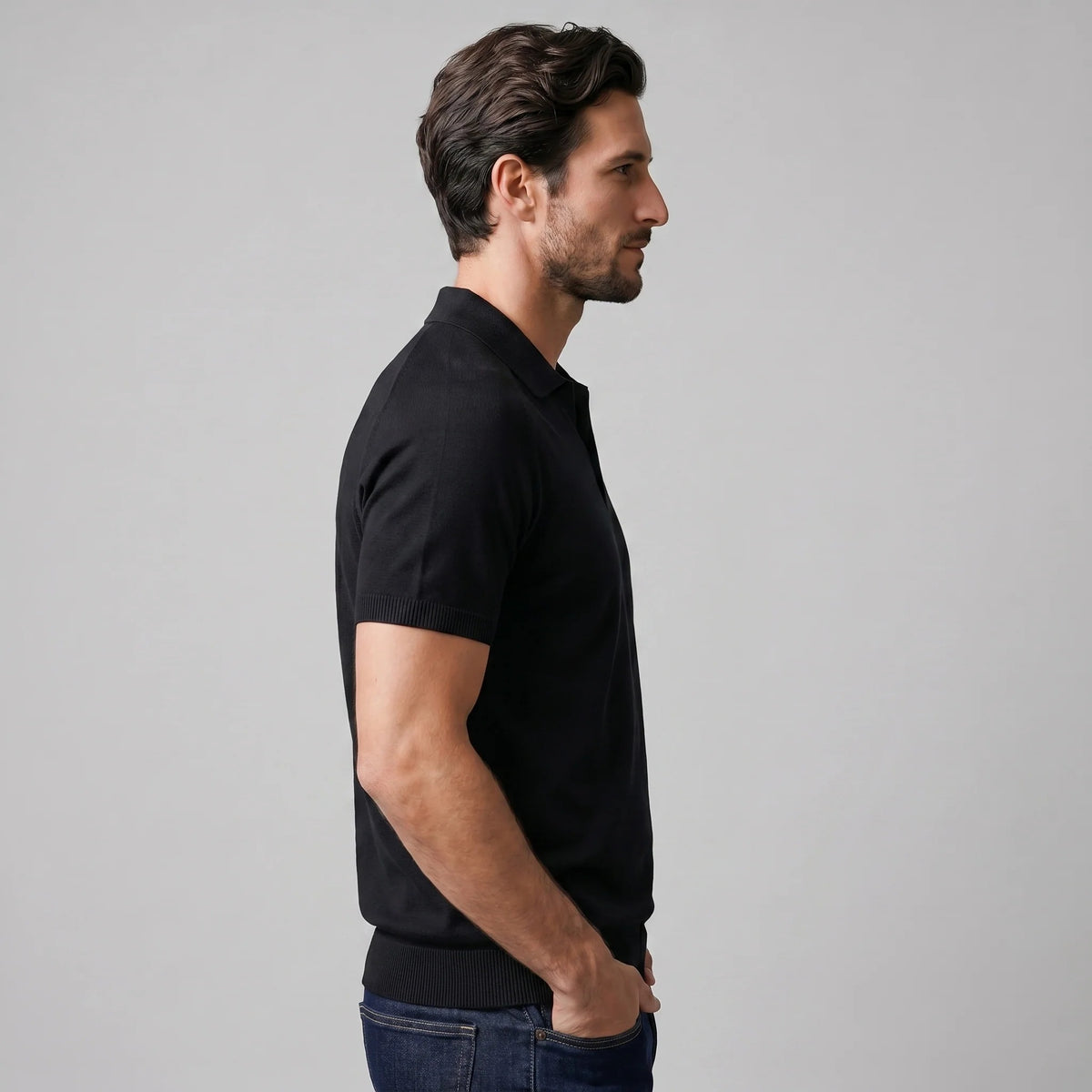 The Venetian Men's Smart Casual Knit Open Collar Polo Shirt