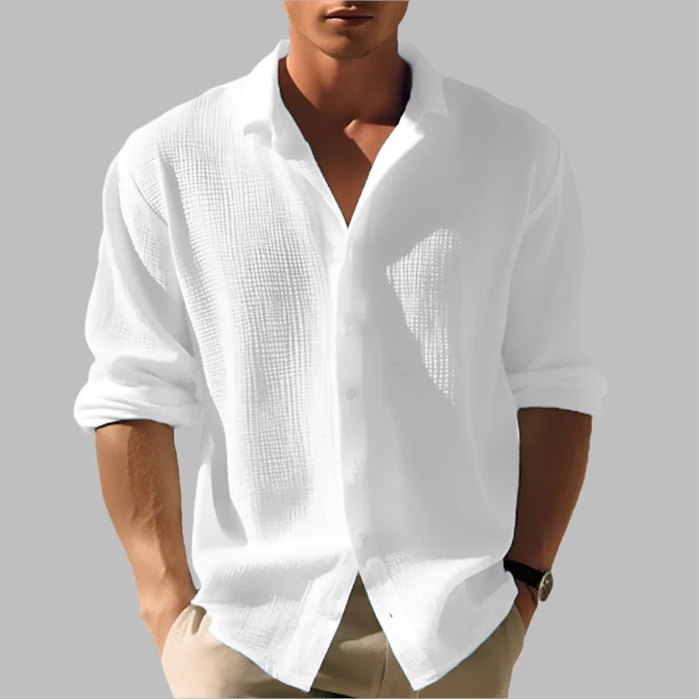 The Livorno Men's Textured Cotton Linen Button Up Shirt