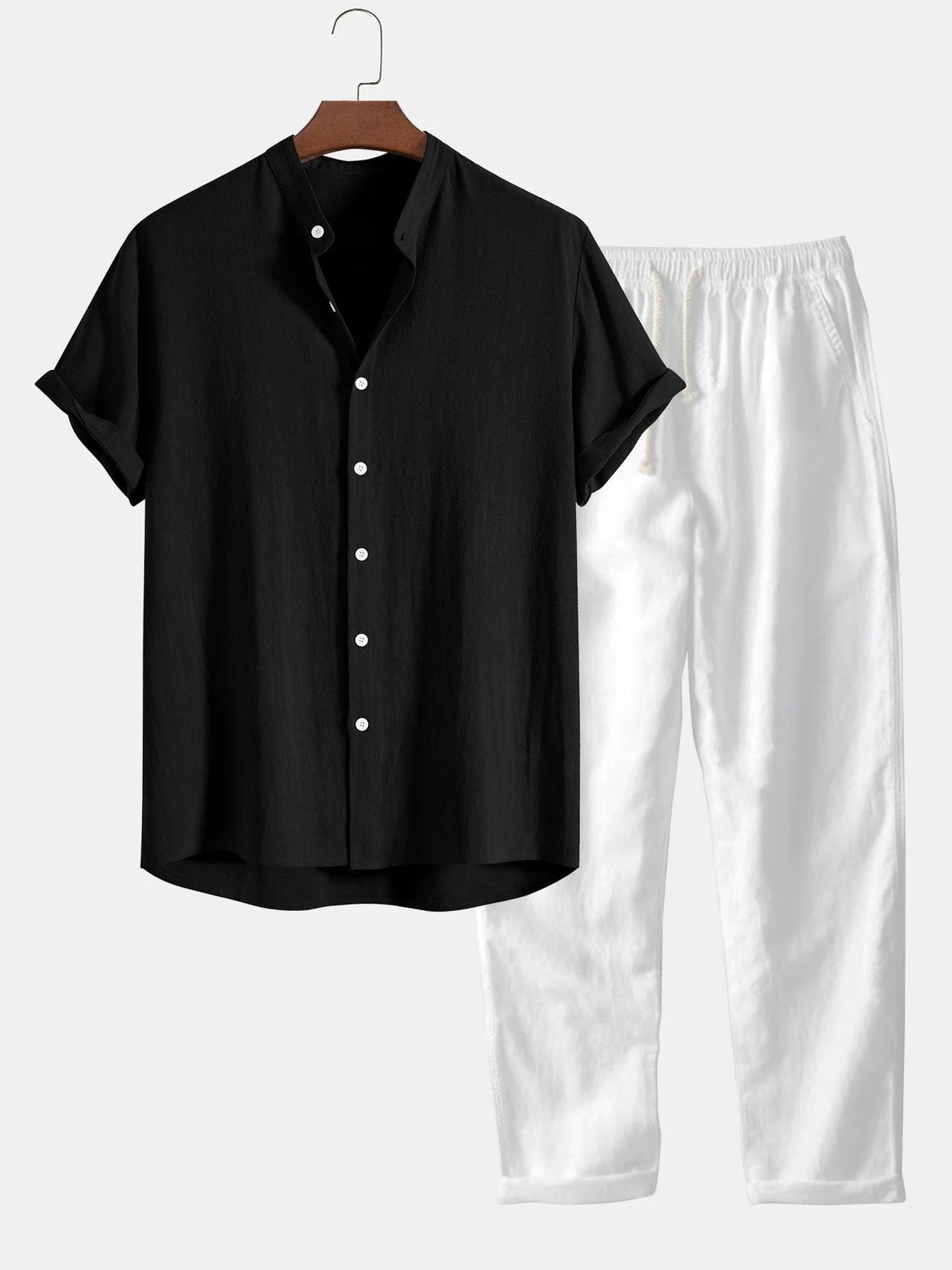 The Alghero Men's Trendy Collar Linen Shirt & Drawstring Trousers Set