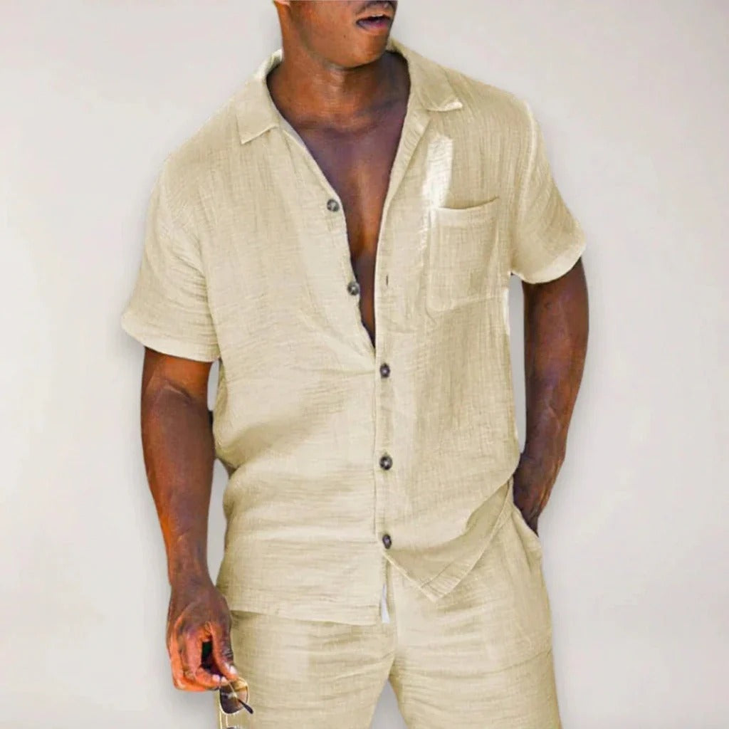 The Belluno Men's Linen Blend Short Sleeve Shirt and Shorts Set