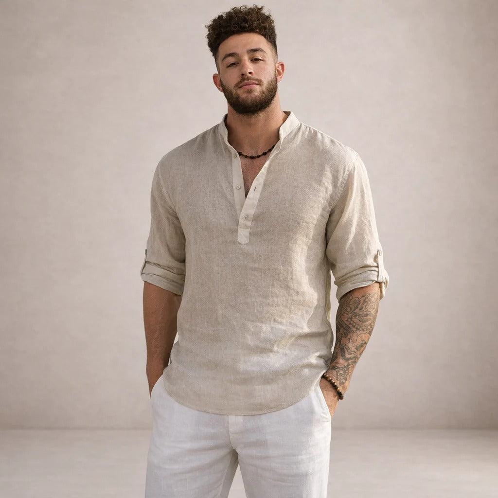 The Greenpoint Men's Lightweight Linen Henley Shirt