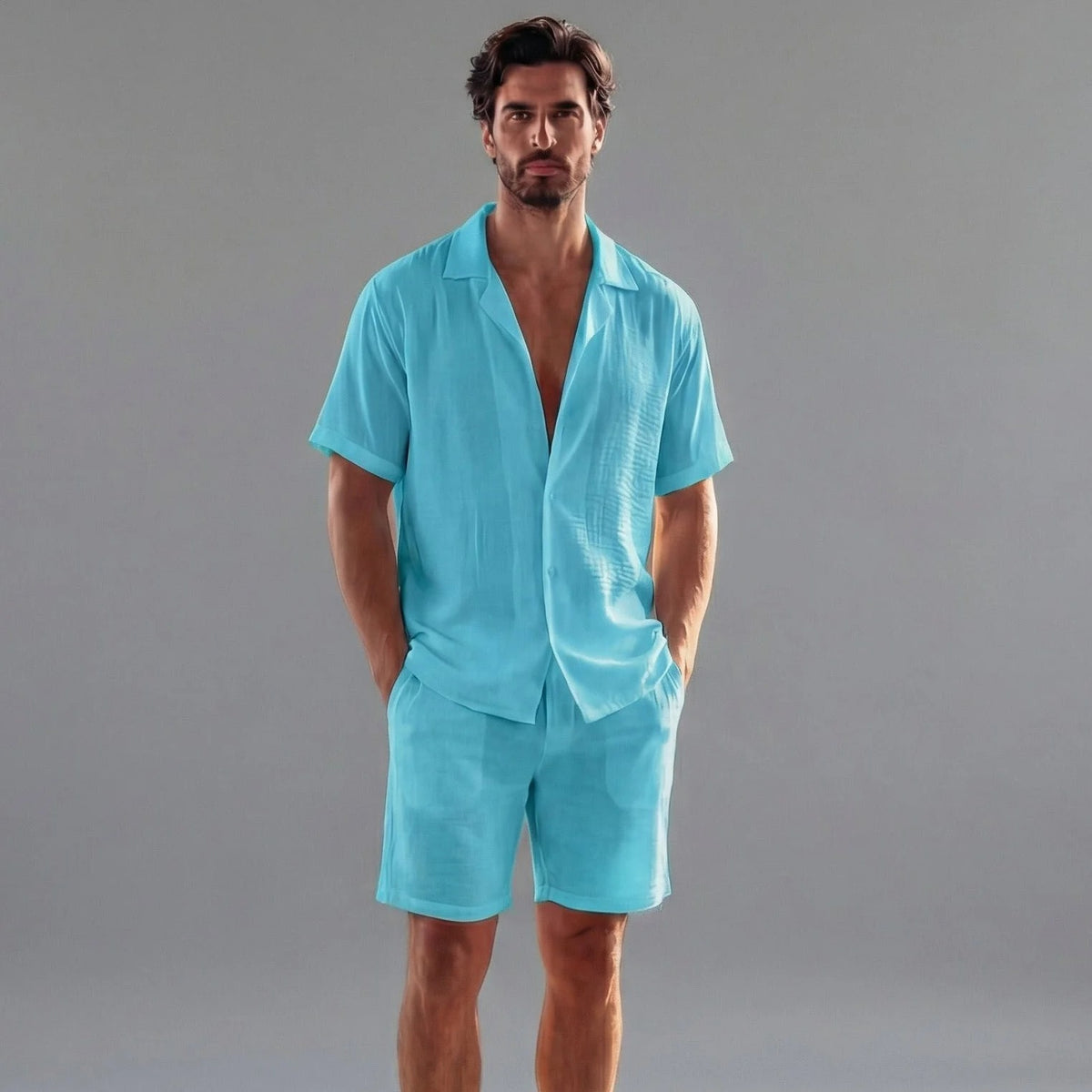 The Perugia Men's Casual Linen Shirt & Shorts Summer Set