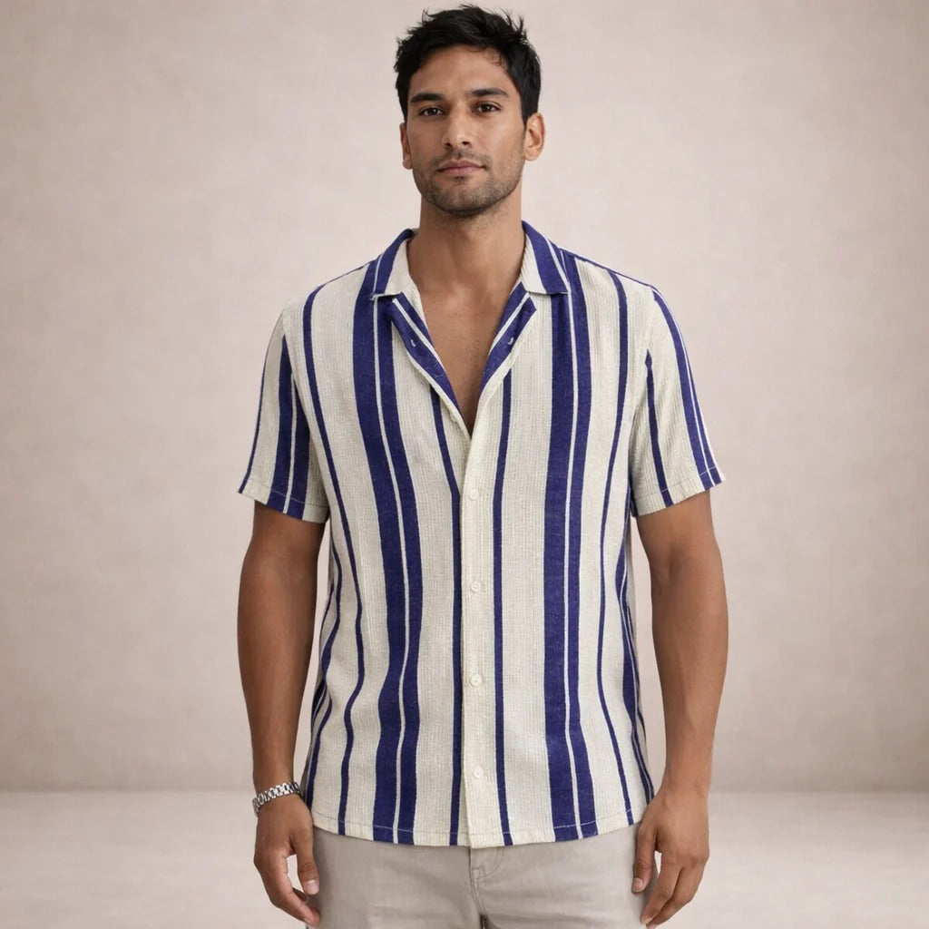 The Beacon Men's Casual Striped Linen Shirt