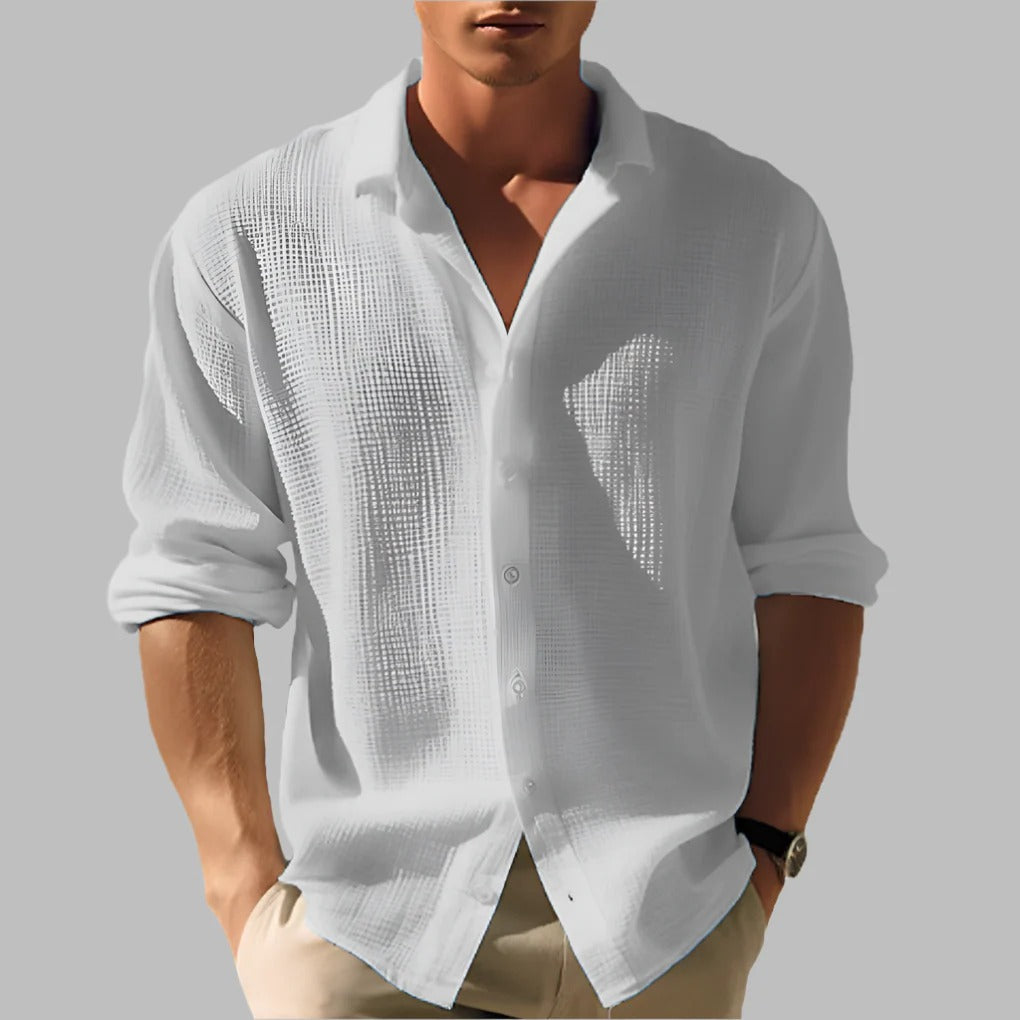 The Livorno Men's Textured Cotton Linen Button Up Shirt