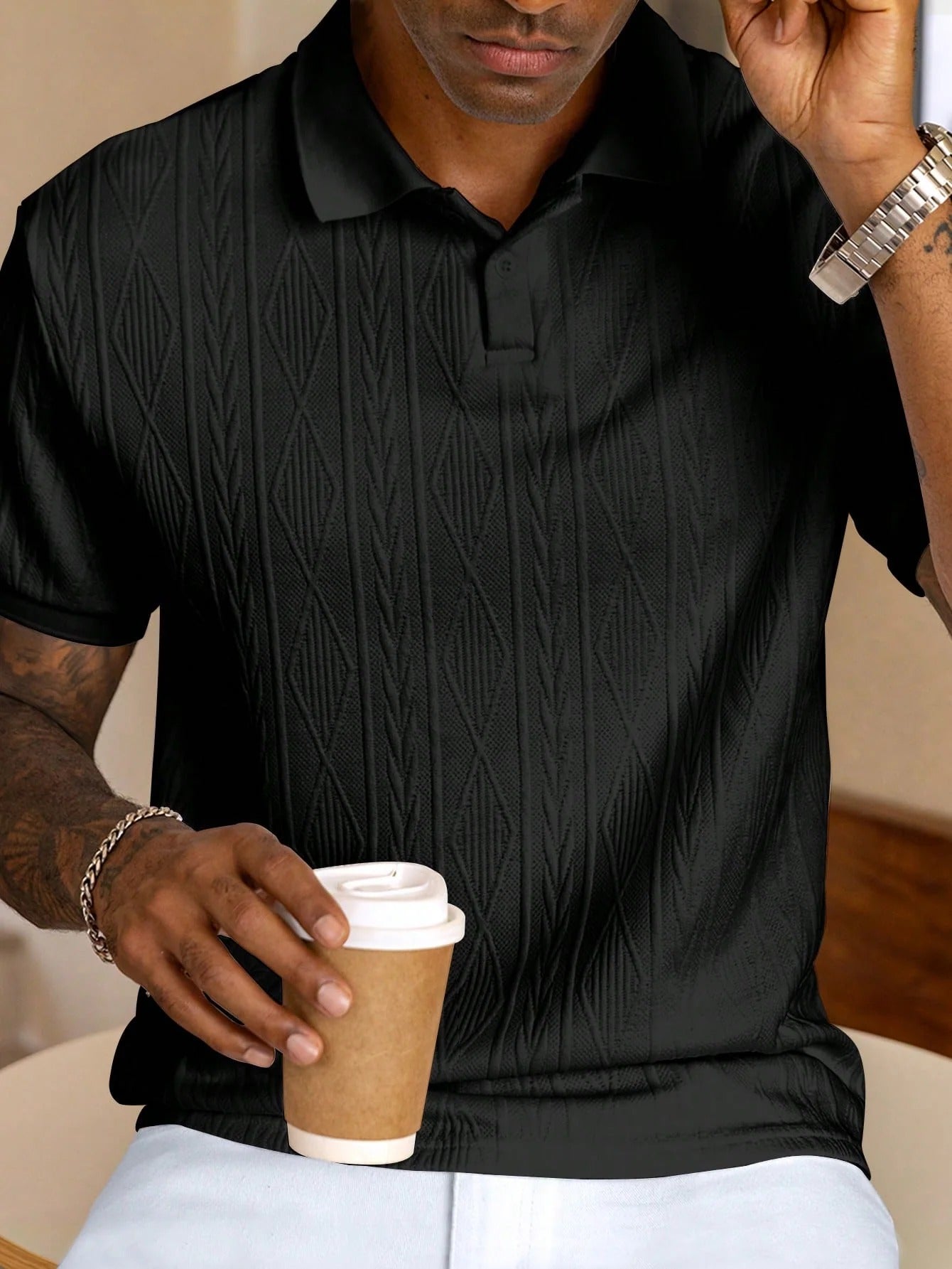 The Woodstock Men's Textured Knit Polo Shirt