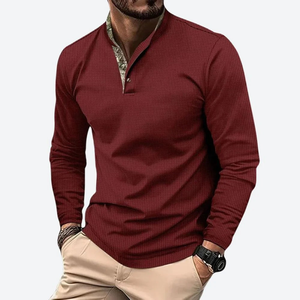 The Toscana Men's Breathable Long Sleeve Henley Polo Shirt