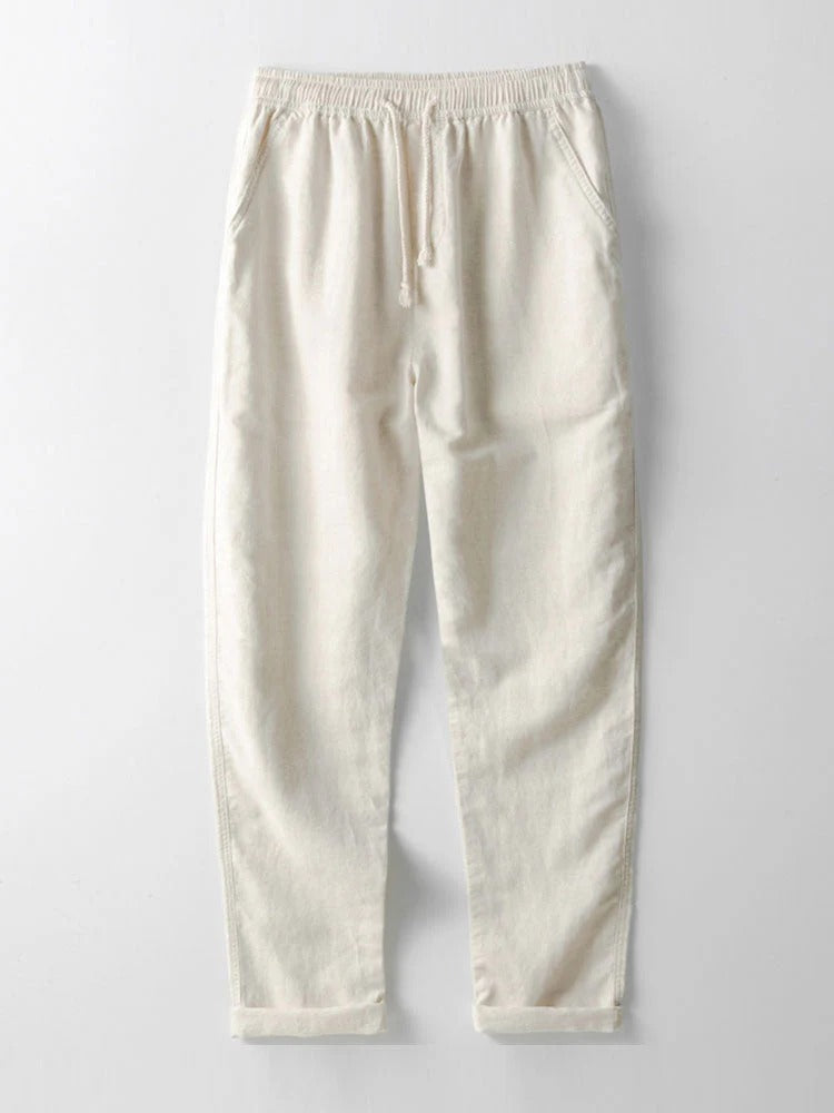 The Alghero Men's Trendy Collar Linen Shirt & Drawstring Trousers Set