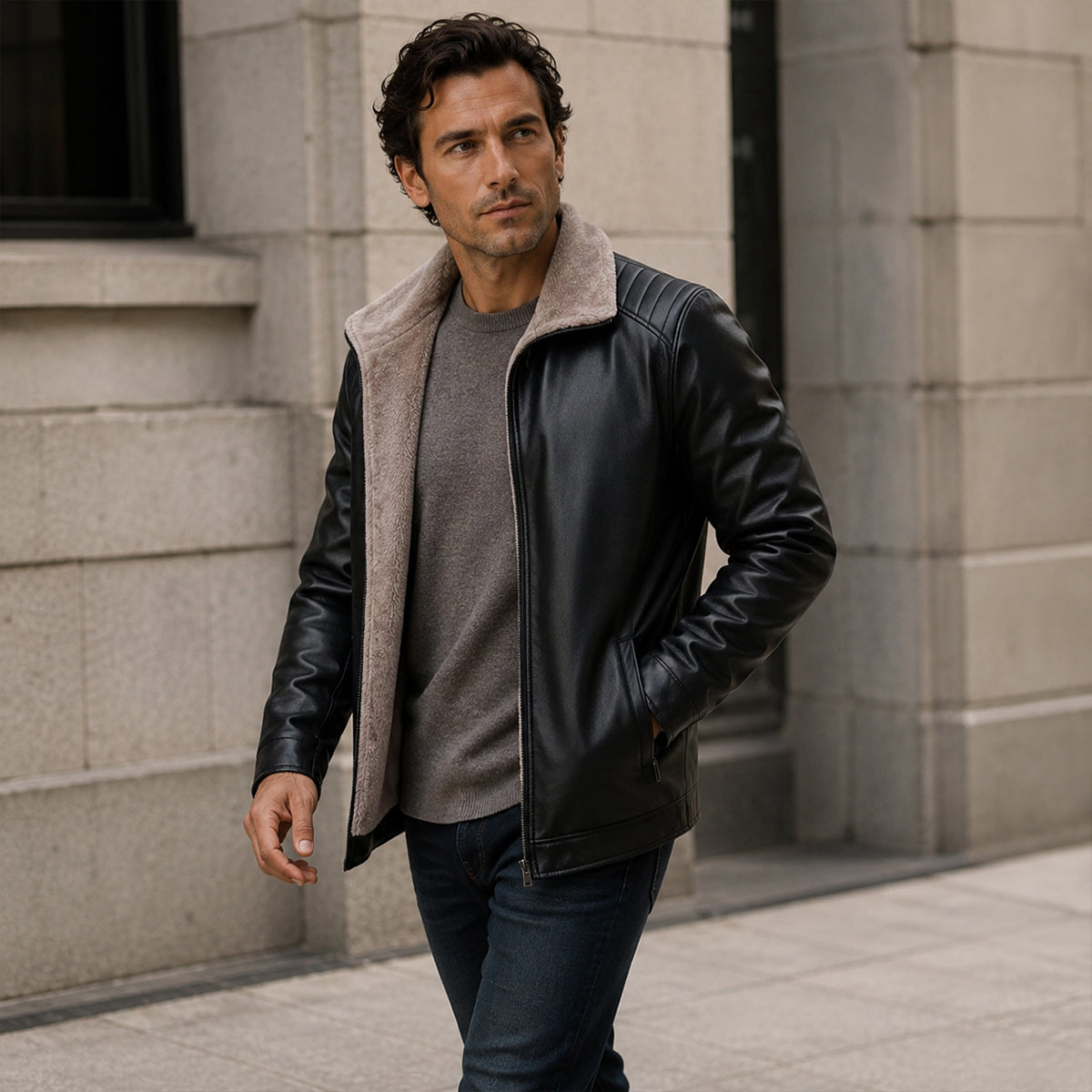 The Pantelleria Men’s Winter Fleece Lined Faux Leather Jacket