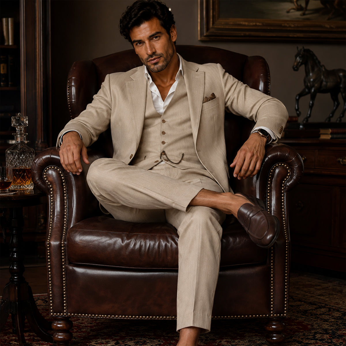 The Oakmont Men’s Classic Elegant Wedding 3 Piece Slim Fit Suit Set