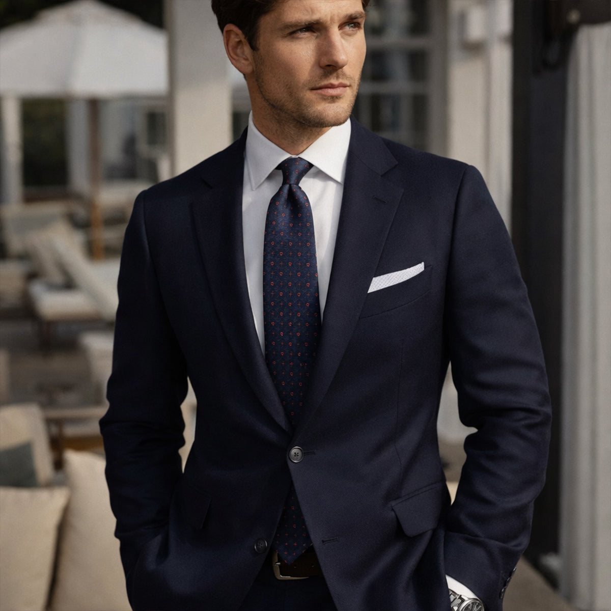 The Monterosso Men’s Silk Neck Tie - Dotted Navy Blue