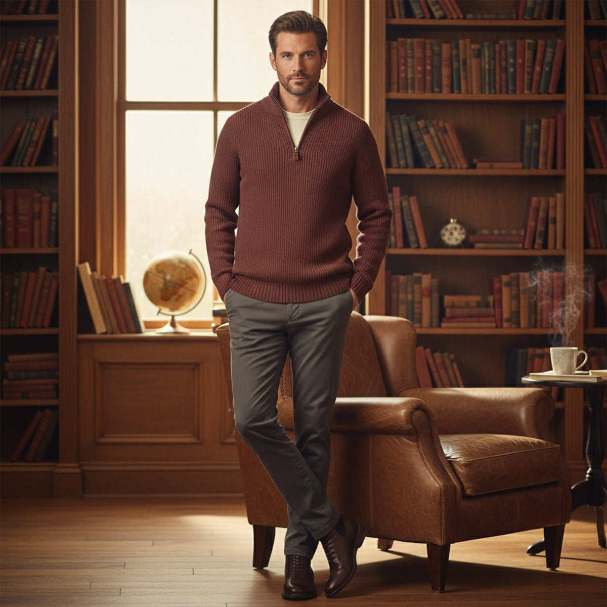 The Vicenza Men’s Soft Knit Cashmere Half Zip Jumper