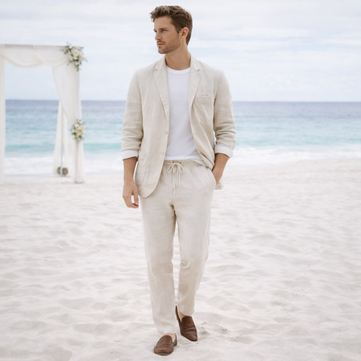 The Vipiteno Men’s Cotton Linen Two Piece Suit Set – Casual Blazer and Trousers
