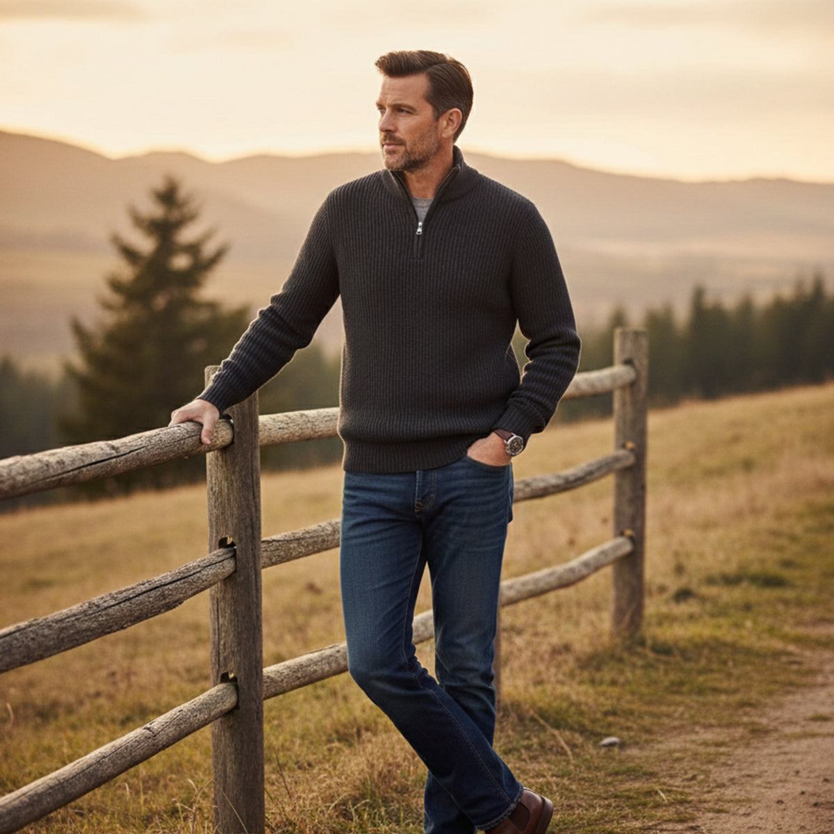 The Vicenza Men’s Soft Knit Cashmere Half Zip Jumper