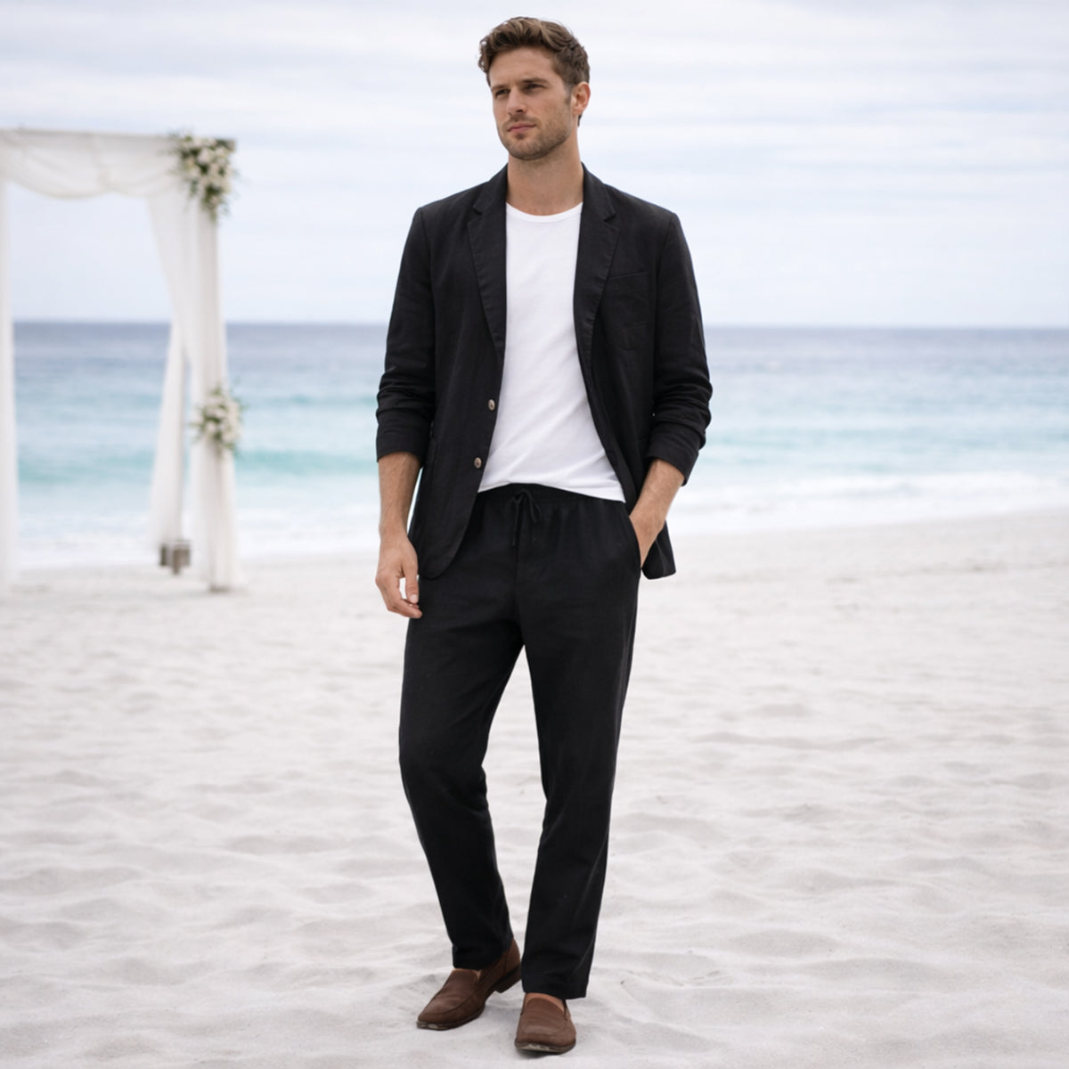 The Vipiteno Men’s Cotton Linen Two Piece Suit Set – Casual Blazer and Trousers