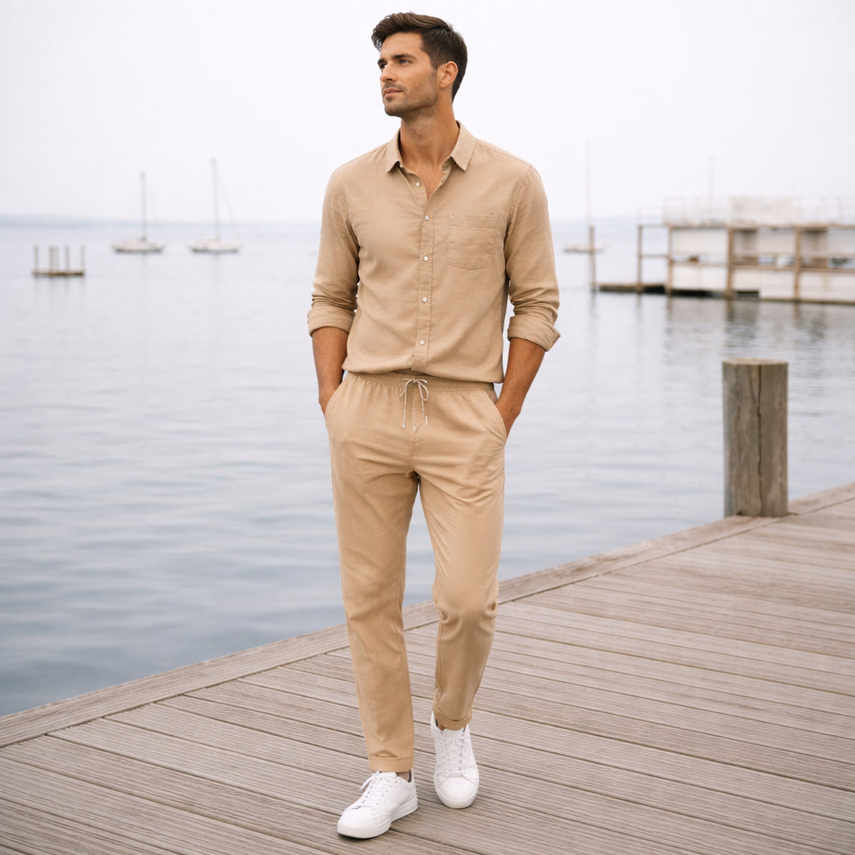 The Monferrato Men’s Linen Shirt and Trousers Set – Casual Two Piece Outfit