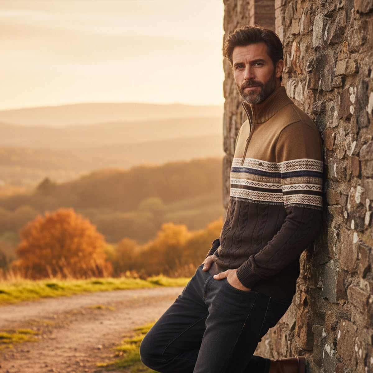 The Chatsworth Men's Quarter Zip Cotton Jumpers – Fair Isle Knit