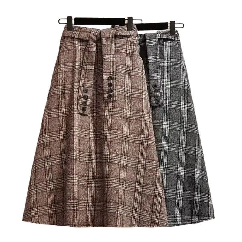 Women's Checked Midi Skirt – High Waisted A-Line Tartan Skirt
