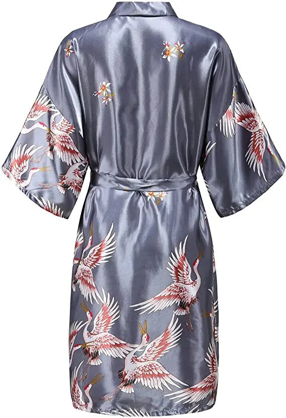 Women's Satin Dressing Gown – Floral Print Robe with Belt