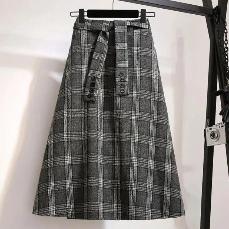 Women's Checked Midi Skirt – High Waisted A-Line Tartan Skirt