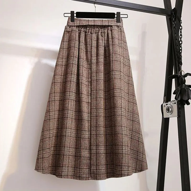 Women's Checked Midi Skirt – High Waisted A-Line Tartan Skirt