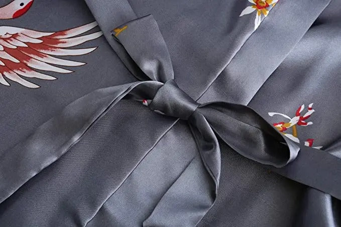 Women's Satin Dressing Gown – Floral Print Robe with Belt
