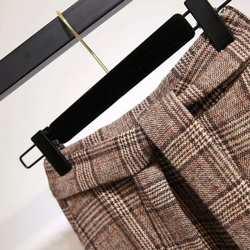 Women's Checked Midi Skirt – High Waisted A-Line Tartan Skirt