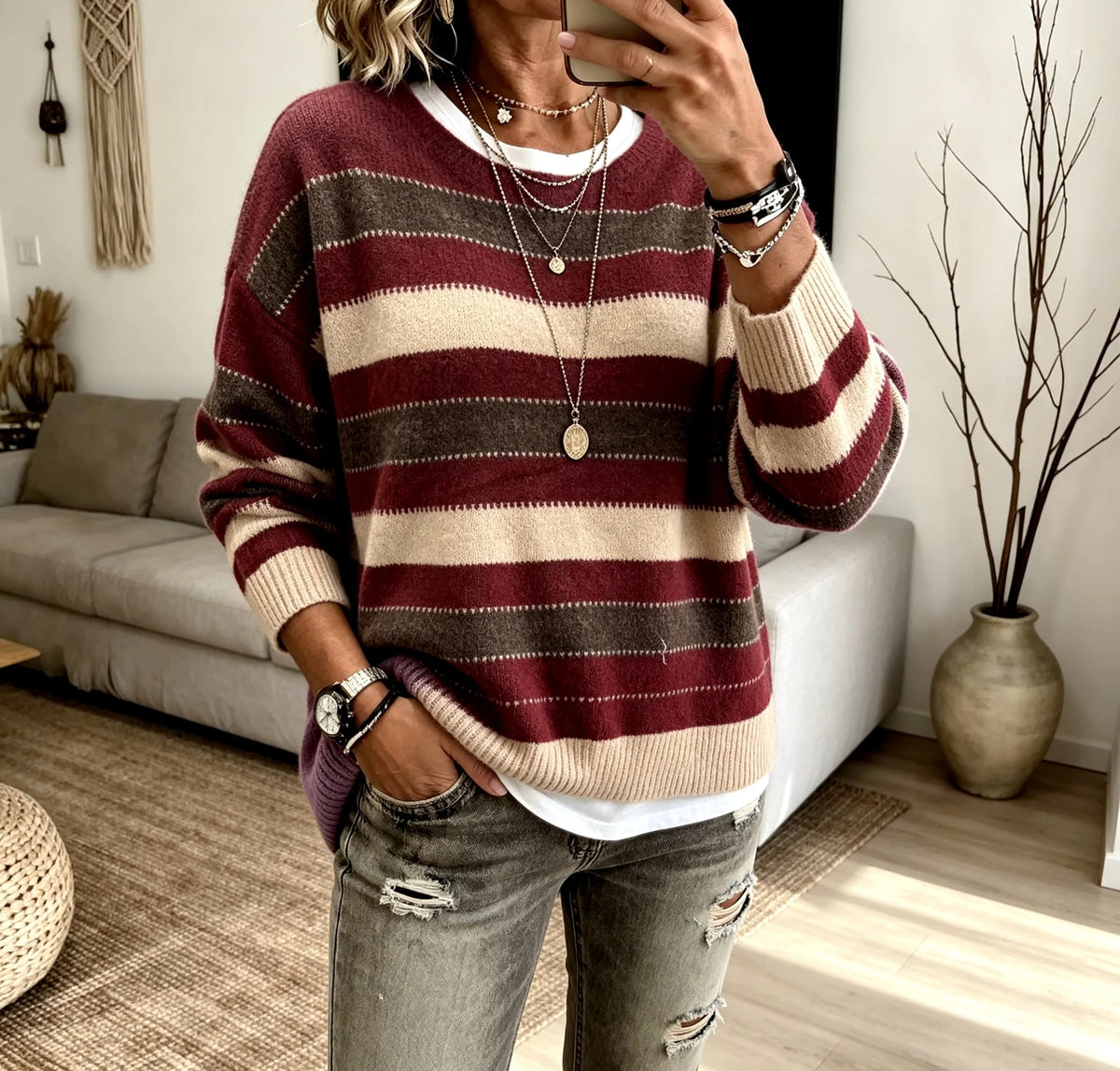 Women's Striped Jumper – Crew Neck Knitted Jumper