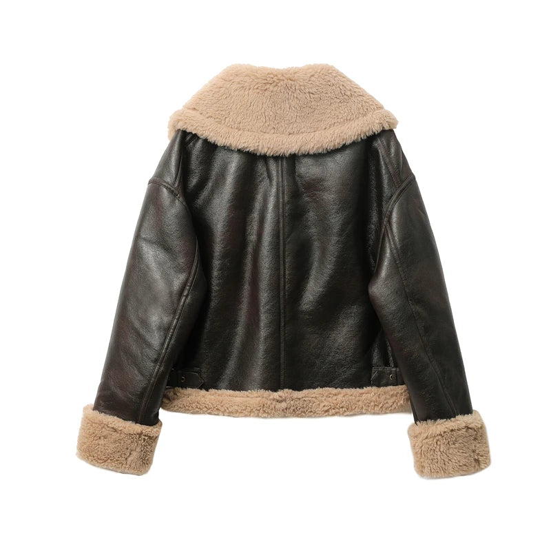 Women's Aviator Jacket – Faux Fur Trim Shearling Style Coat