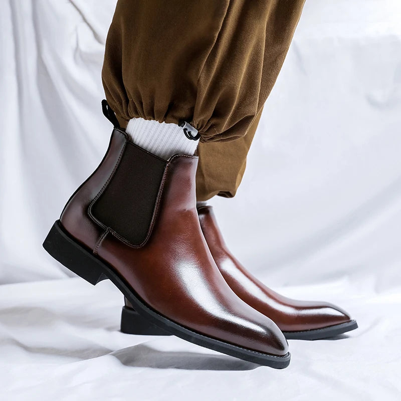 The Clapham Men's Pointed Toe Leather Chelsea Boots