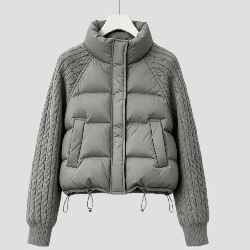 Women's Puffer Jacket – Padded Coat with Cable Knit Sleeves