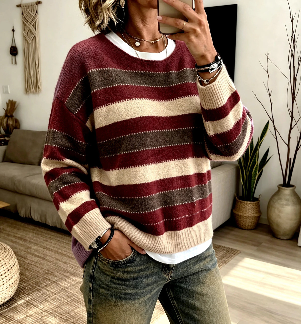 Women's Striped Jumper – Crew Neck Knitted Jumper