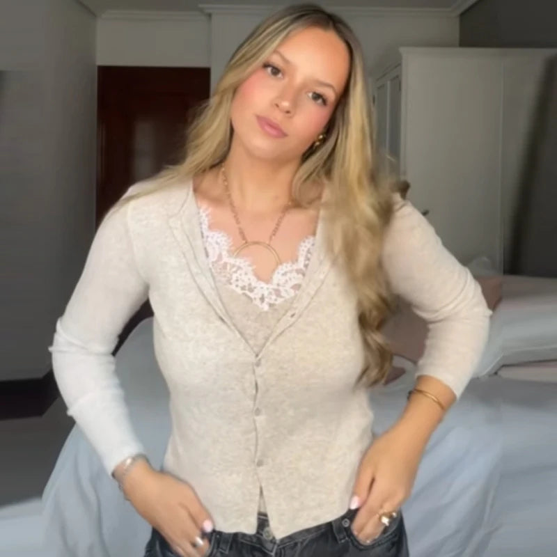 Women's Cropped Cardigan – V Neck Button Front Knit
