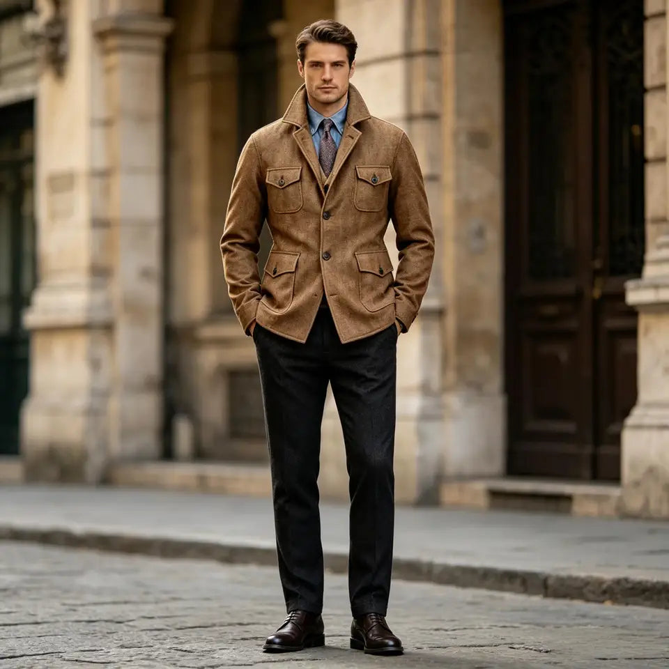 The Regent Men's Multi Pocket Wool Blend Field Jacket