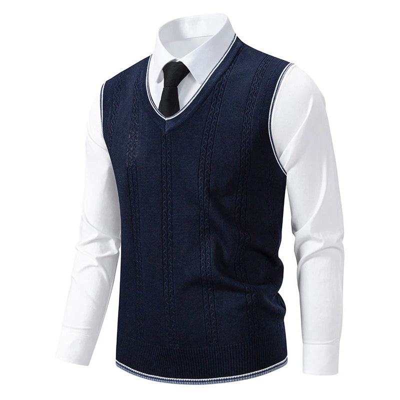 The Barbican Men's V Neck Cable Knit Tank Top