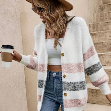 Women's Colour Block Button Front Knit Cardigan