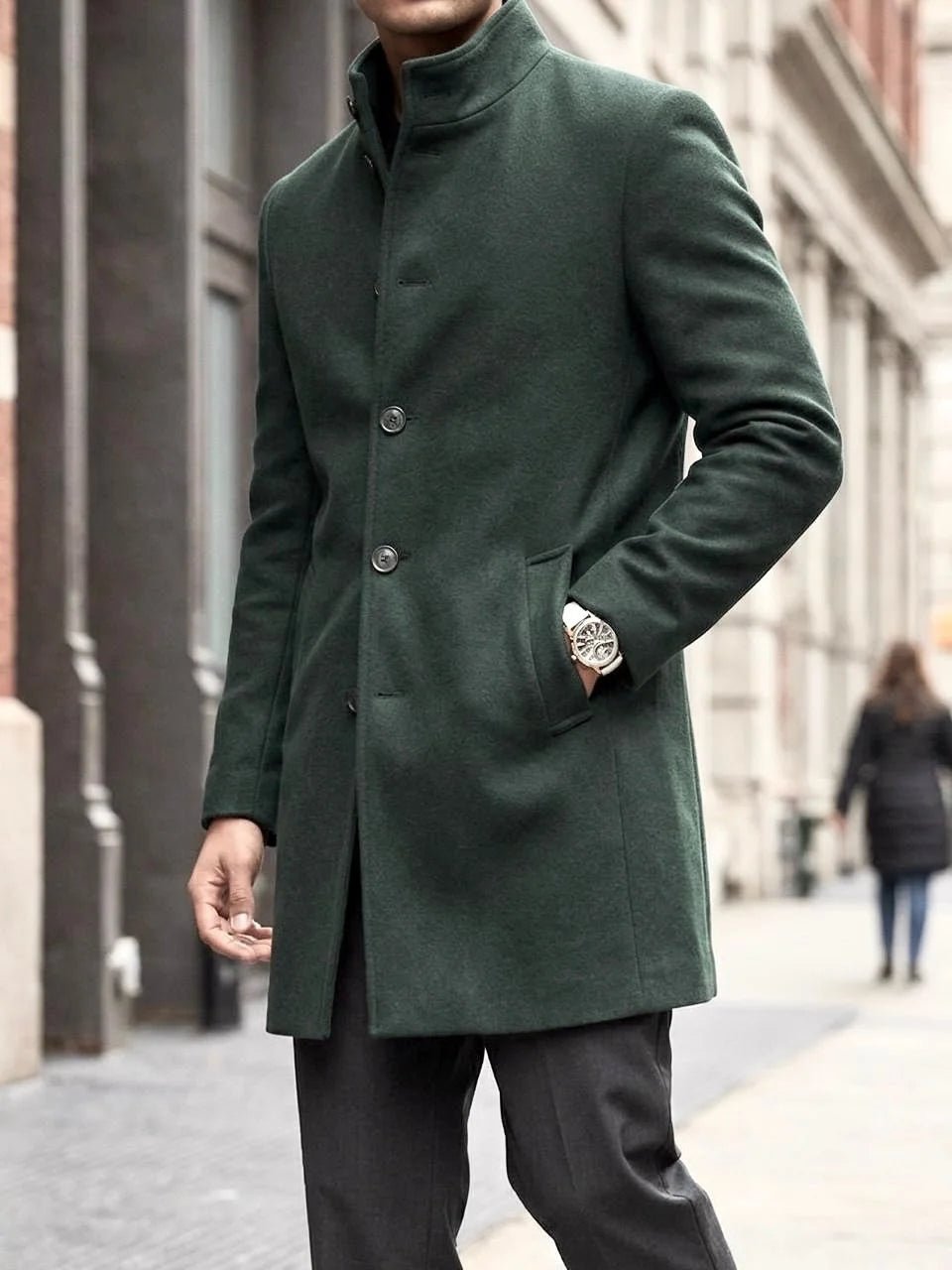The Threadneedle Men's Single Breasted Stand Collar Overcoat
