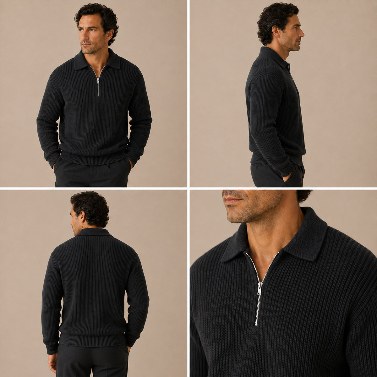 The Siena Men's Half Zip Knit Ribbed Jumper