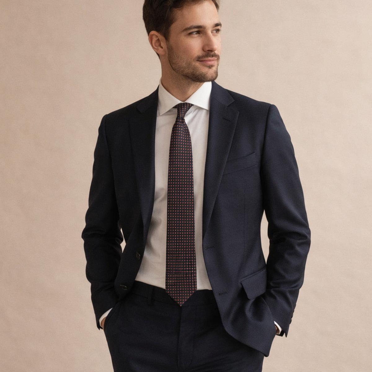 The Monterosso Silk Neck Tie - Brown Check Pattern