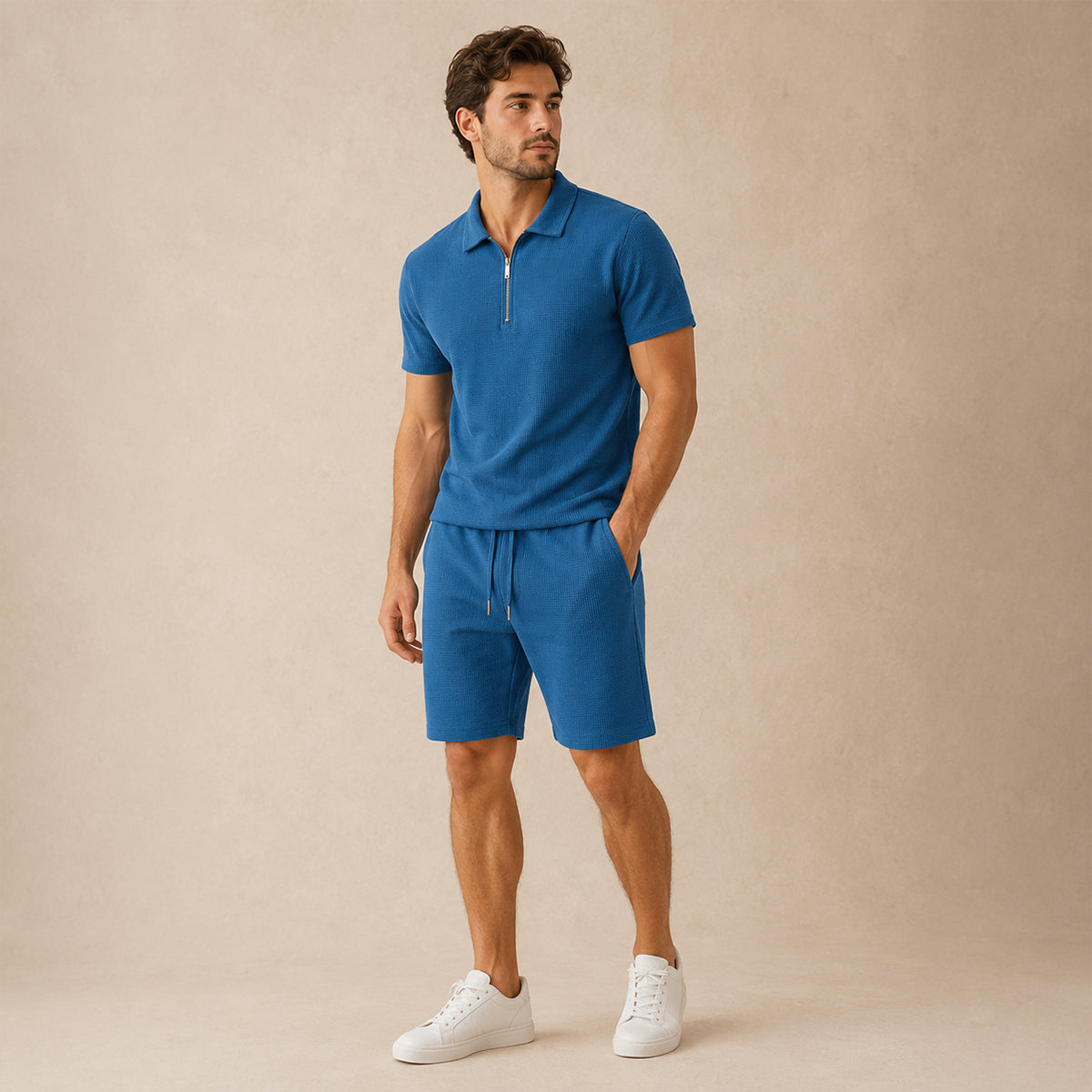 The Cheltenham Men’s Waffle Knit Zip-Up Shirt & Shorts Set
